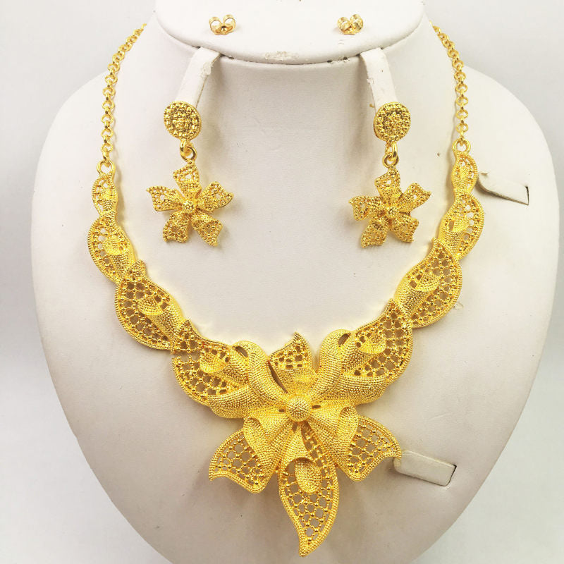 Golden Elegance African Wedding Necklace and Earrings