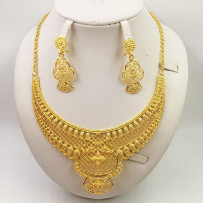 Golden Elegance African Wedding Necklace and Earrings