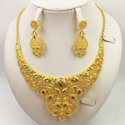 Golden Elegance African Wedding Necklace and Earrings