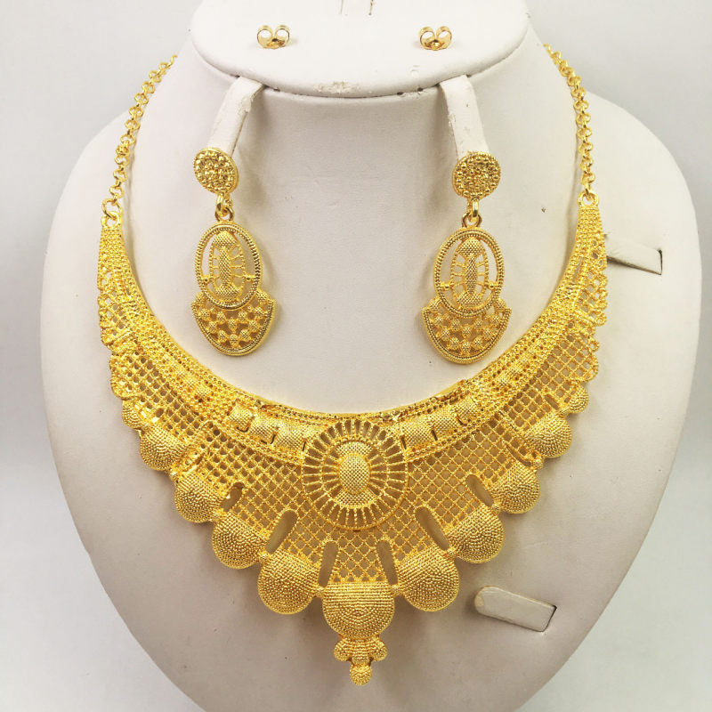 Golden Elegance African Wedding Necklace and Earrings