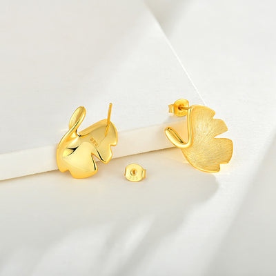 Ginkgo Biloba Gold Stud Earrings