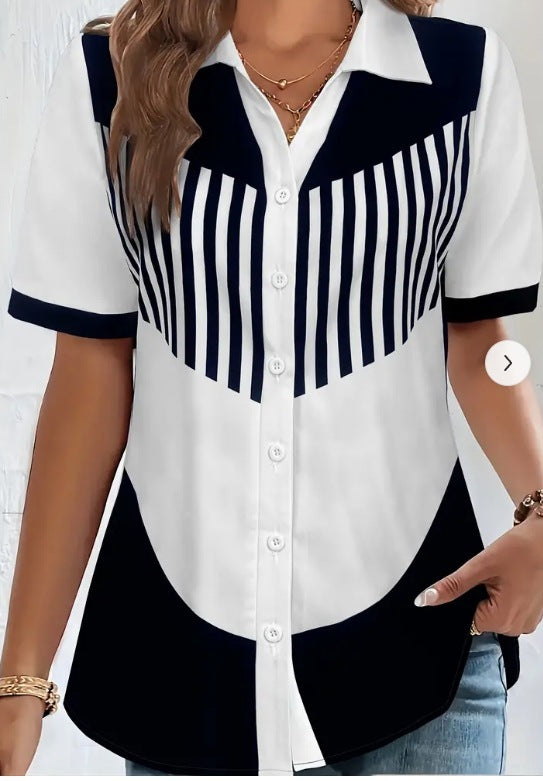 Striped Print Button Up Sleeve Shirt