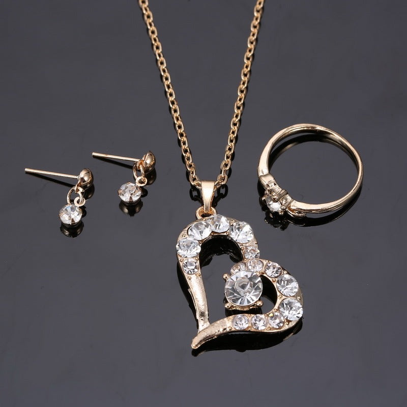 Heart Pendant Rhinestone Set