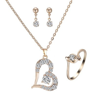 Heart Pendant Rhinestone Set