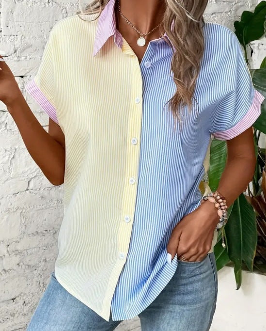 Striped Print Button Up Sleeve Shirt