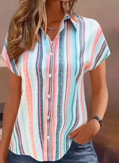 Striped Print Button Up Sleeve Shirt