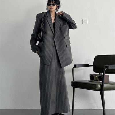 Grey Striped Suit For Women