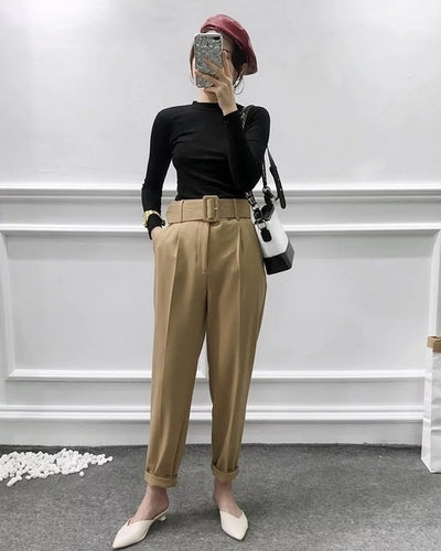 Straight Cut Assembling Woman Trousers