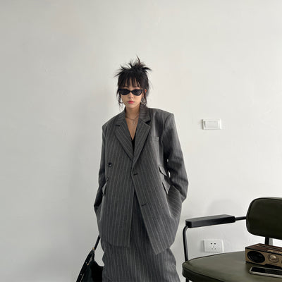 Grey Striped Suit For Women