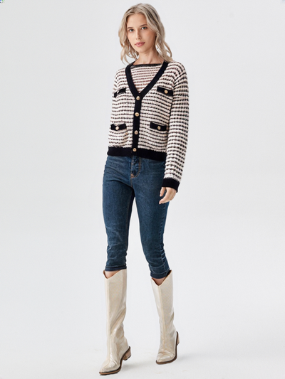 Striped Knitted Cardigan Sweater