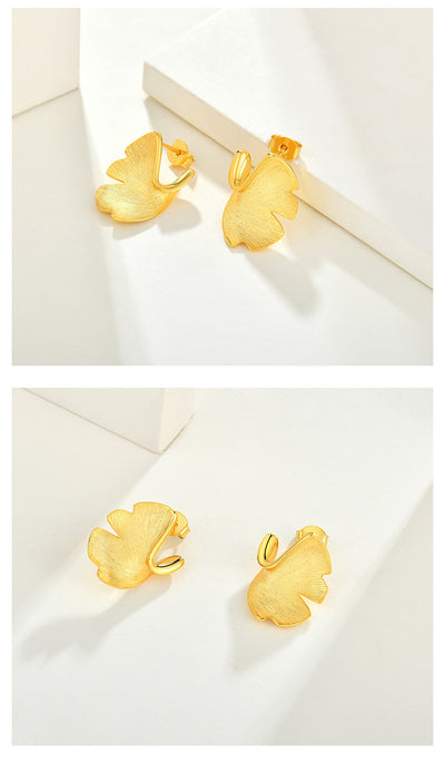 Ginkgo Biloba Gold Stud Earrings