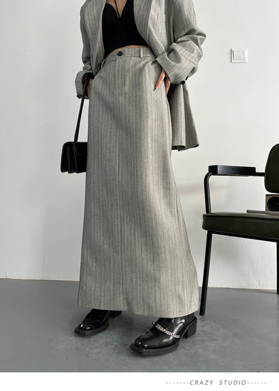 Grey Striped Suit For Women