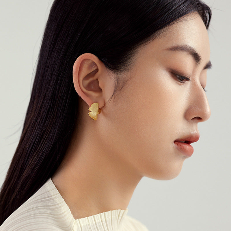 Ginkgo Biloba Gold Stud Earrings